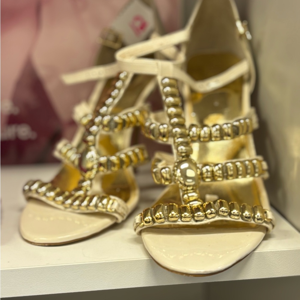 Elegant Gold and Cream Strappy Women's Sandals